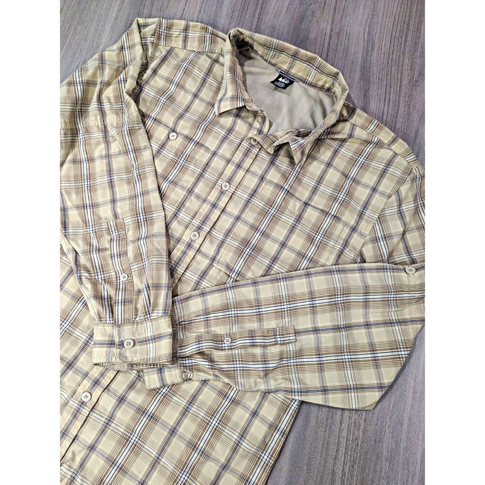 REI Co-op Men's Plaid Long Sleeve Button-Up Shirt Beige Blue Brown Size XL